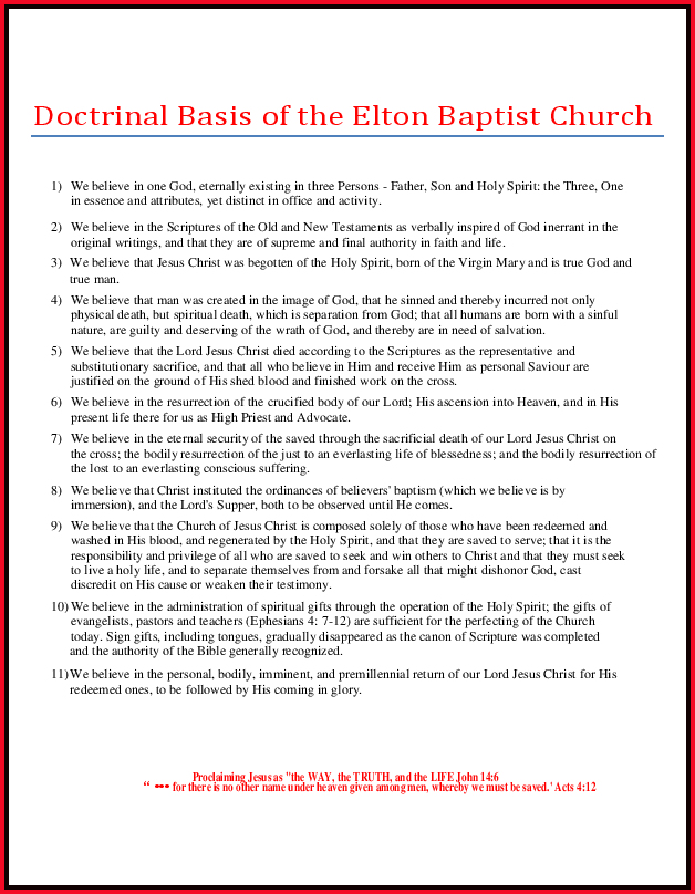 What We Believe Elton Baptist Church
